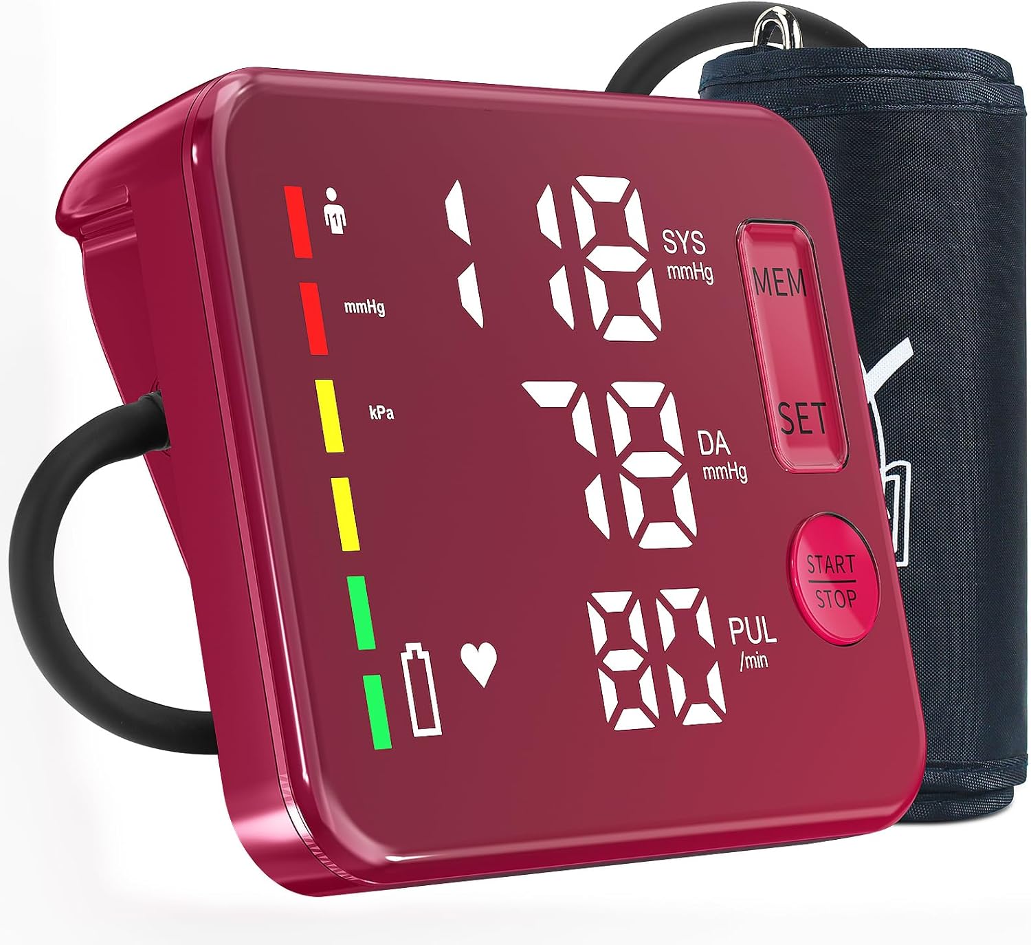 Blood Pressure Monitor Rechargeable Upper Arm, Large Screen, Red