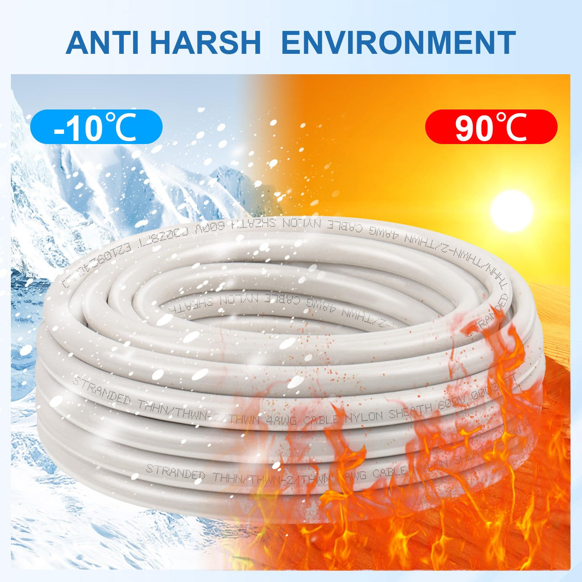 4 Gauge THHN Wire 100 FT, 4 AWG Stranded Copper Electrical Wire, White
