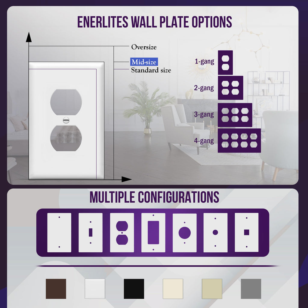 ENERLITES 10 Pack Mid-Size Duplex Outlet Covers Wall Plate, White
