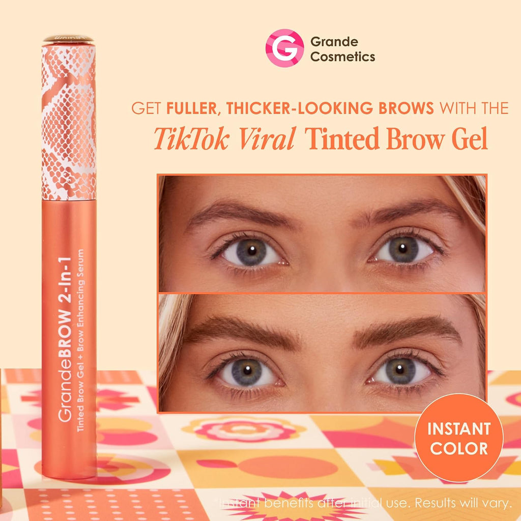 GrandeBROW 2-in-1 Tinted Brow Gel + Brow Enhancing Serum for Thicker & Darker-Looking Eyebrows, Shape & Fill Brows