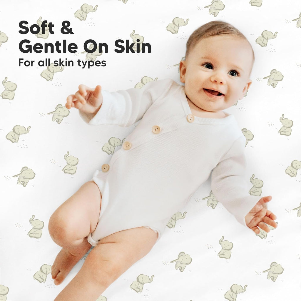 2-Pack Mini Crib Sheets Fitted - 38x26 Pack N Play Sheets for Pack and Play Mattress, Organic Cotton, Soft &