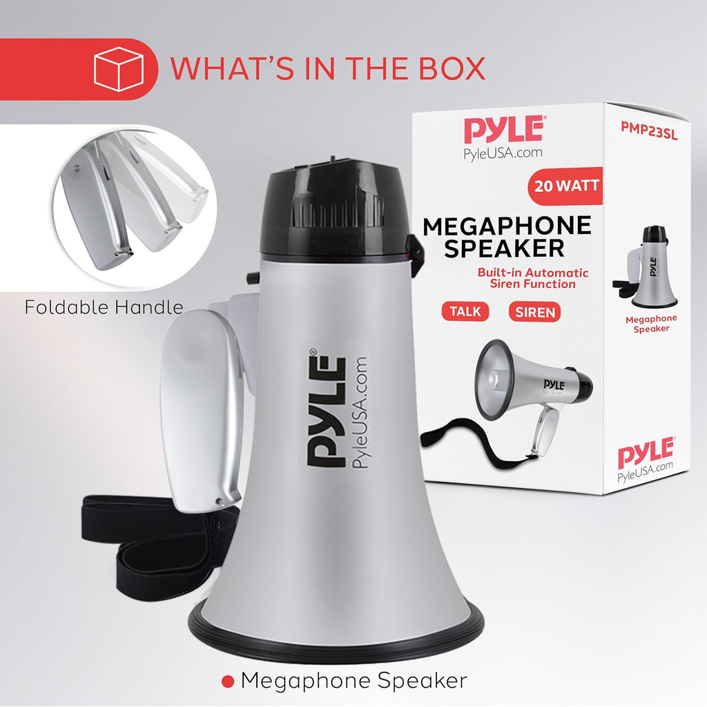 Portable Megaphone Speaker Siren Bullhorn - Compact, Battery Operated, 20W Power, Microphone, 2 Modes, PA Sound, 1000