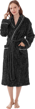 Womens Plush Robe, Soft Fleece Long Spa Bathrobe with Pockets