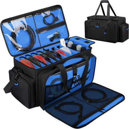Large Dj Cable Bag with Detachable Dividers, Bottom Pad | Dj Bag for Equipment and Accessories with Laptop and