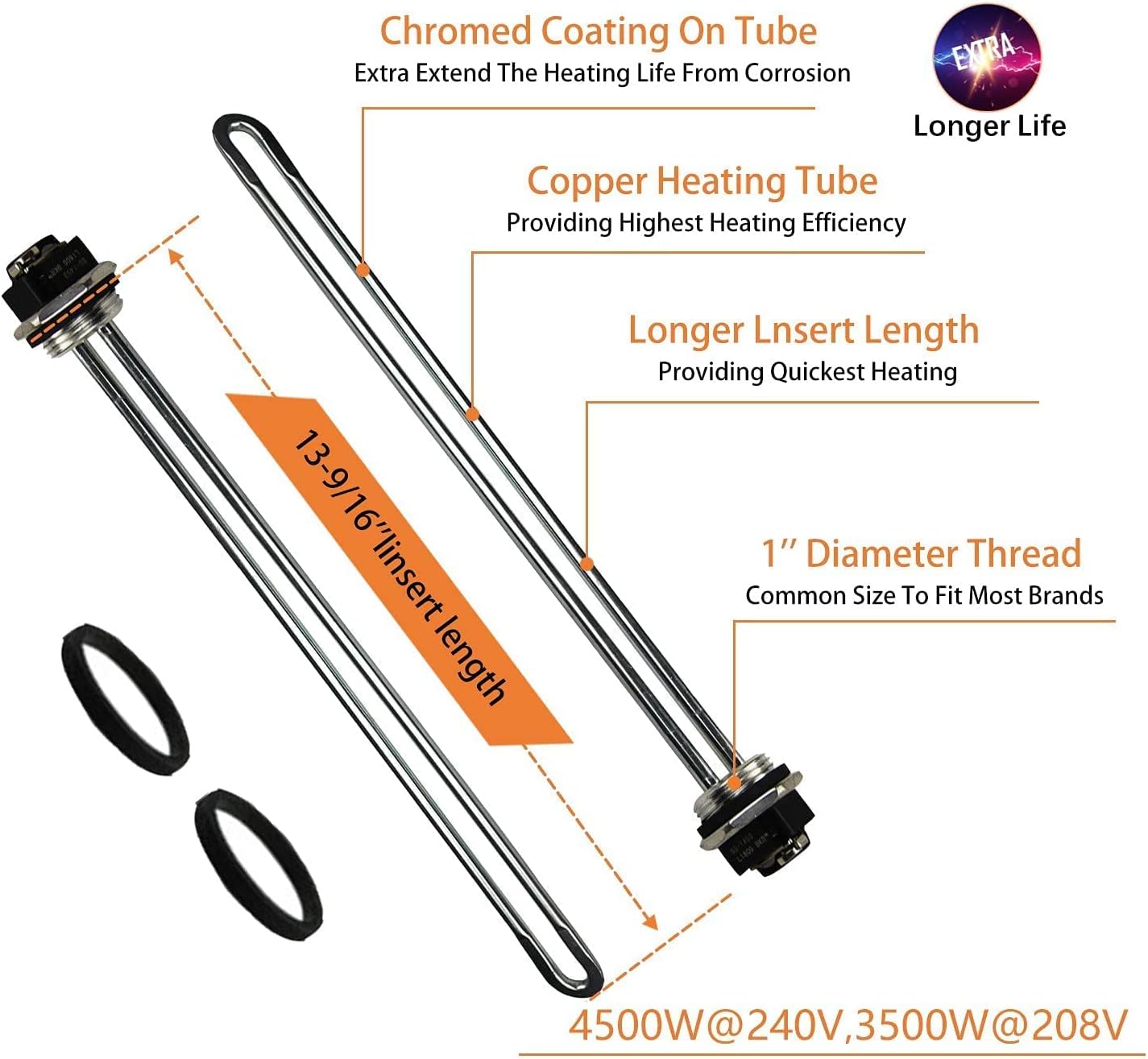 EWH-02 Electric Water Heater Tune-Up Kit, Water Heater Parts - Two 4500W 240V Heater Elements, Universal Upper Water