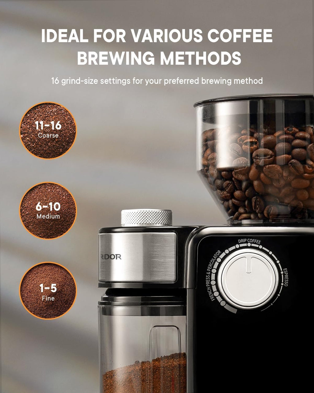 Electric Burr Coffee Grinder 2.0, Automatic Coffee Bean Grinder for Home Use, Adjustable Burr Mill with 16 Precise