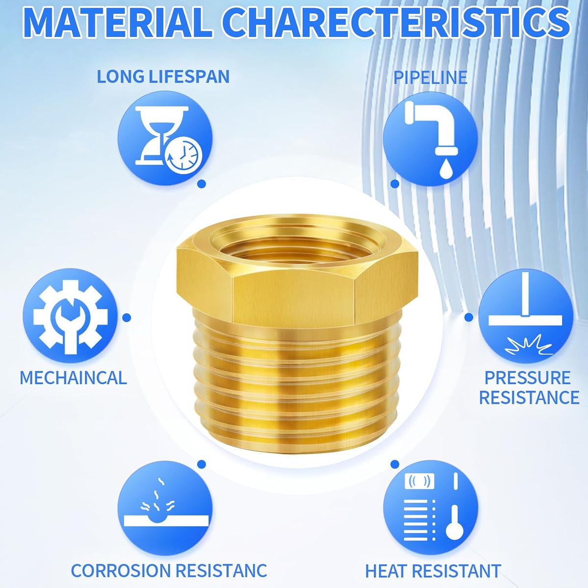 ChillWaves Brass Pipe Fitting, Reducer Hex Bushing 1" NPT Male x 3/8" NPT Female Thread Adapter(2-PACK)