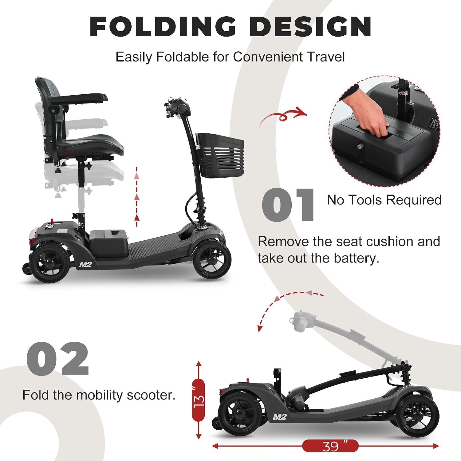 4 Wheel Powered Mobility Scooters, 330 lbs Capacity Mobility Scooters for Adults, Folding Mobility Scooter