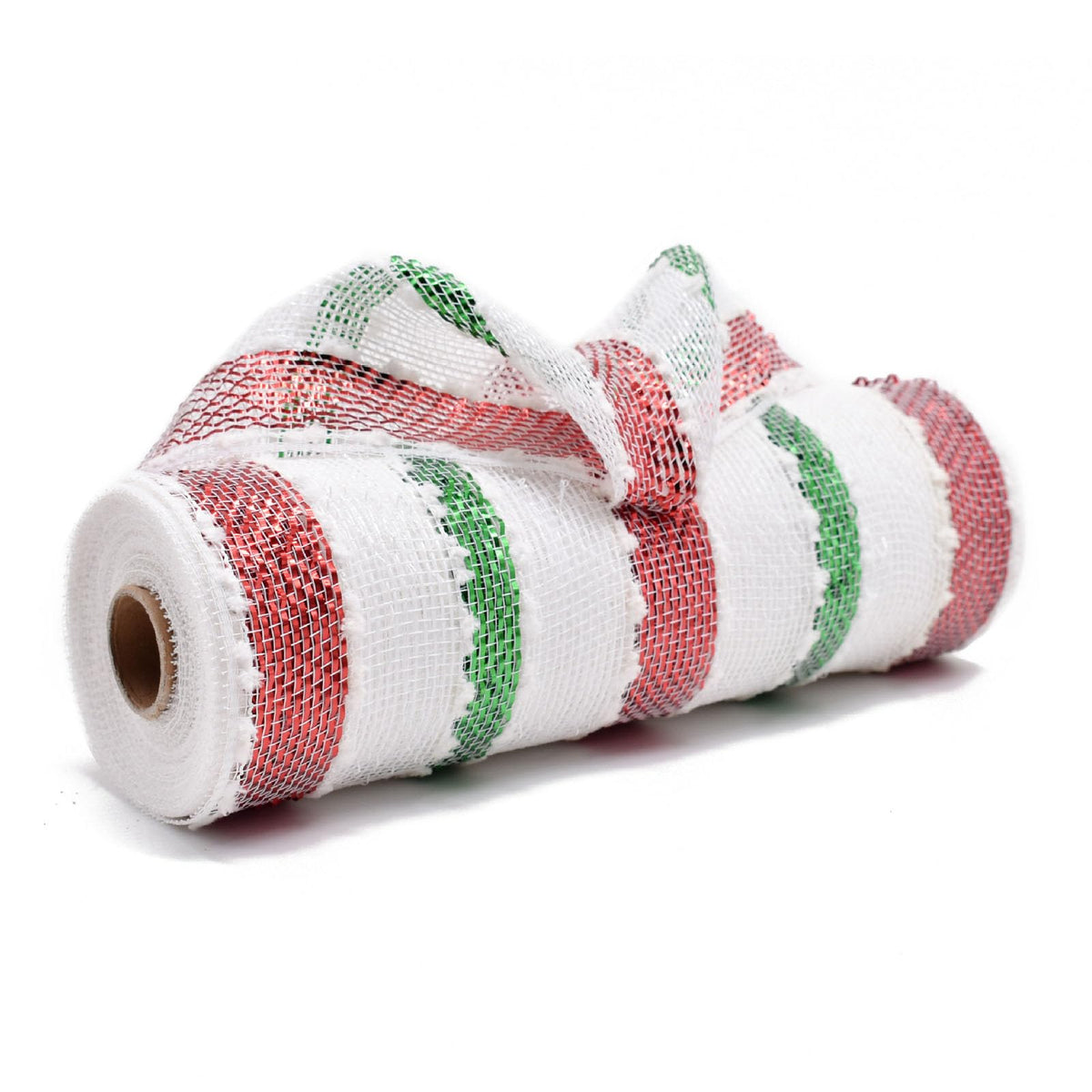 3 Rolls Snowball Red White Green Stripe Deco Mesh Ribbon for Wreath