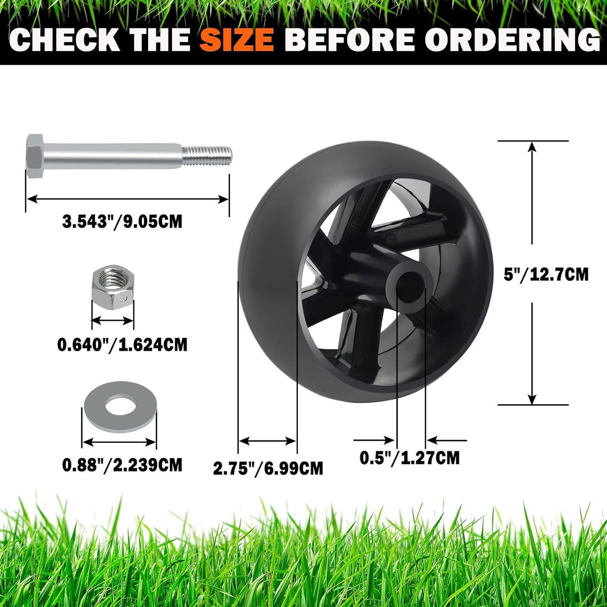 4PCS 753-04856A Lawn Tractors Deck Gauge Wheels with Bolts & Nuts