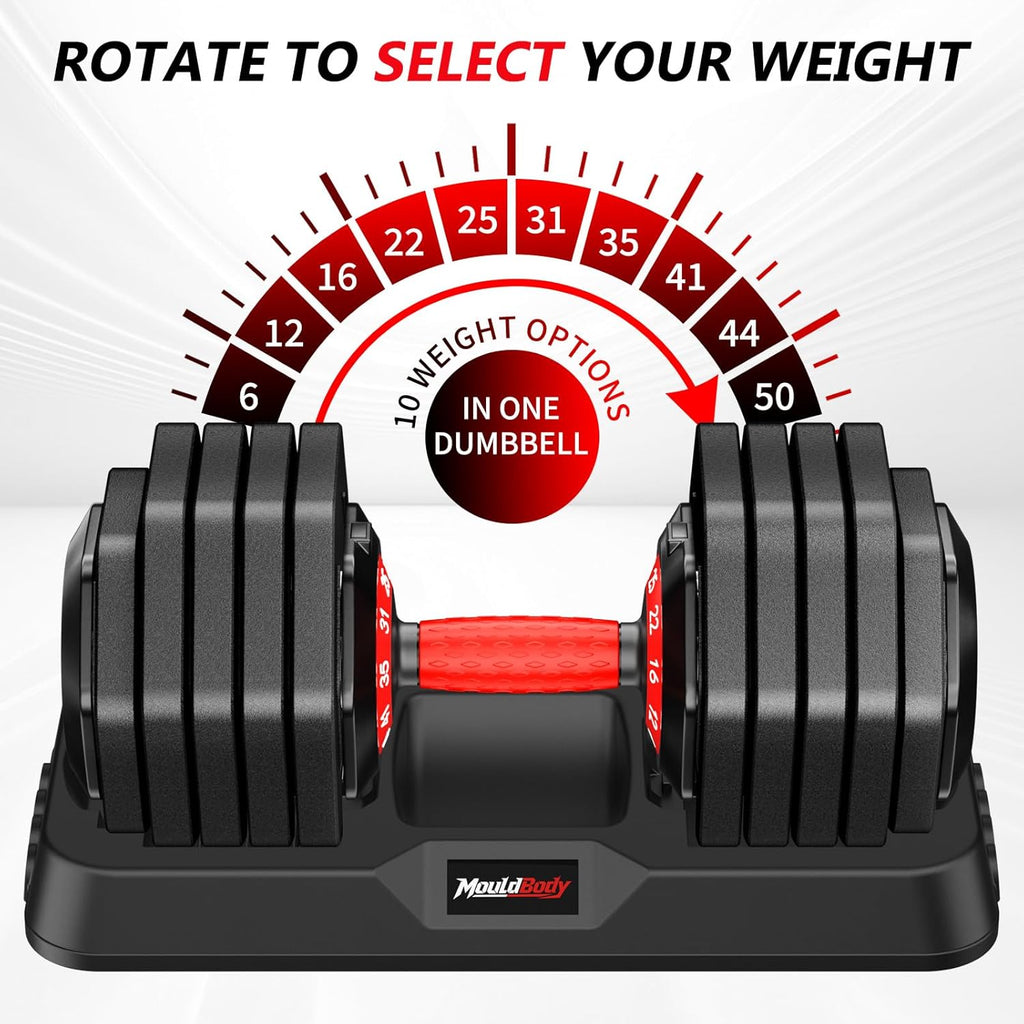 Adjustable Dumbbell Set Pair 25 lb or 50lb,10-in-1 Free Weight | 1-Second Dial Weight Adjustment,Space-Saving Design