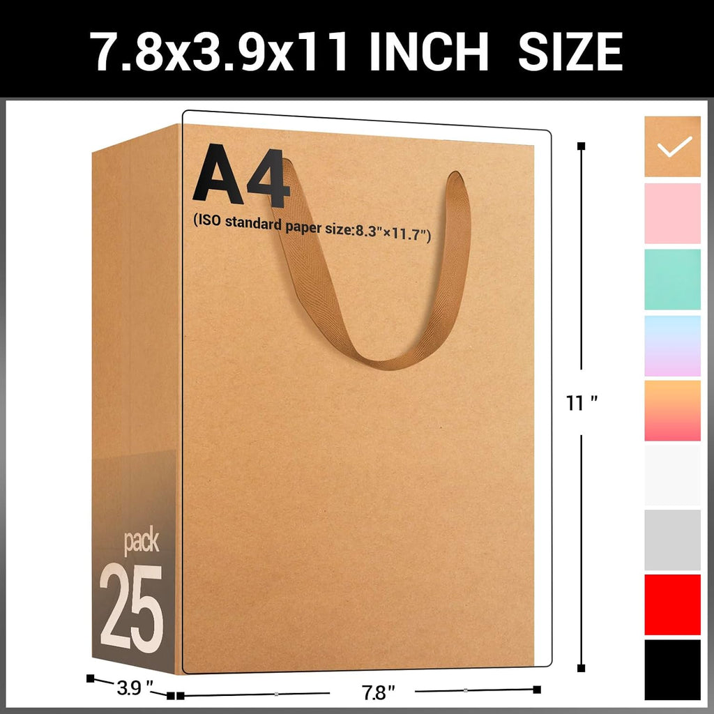 Shopping & Merchandise Bags, Medium Size 25pcs 7.8x3.9x11 inch Brown Kraft Paper Recyclable Gift Bags with Handle Bulk