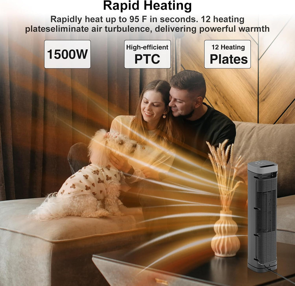 Portable Space Heater, 1500W Ceramic Heating Fan with Thermostat, Remote Control, 3 Heating Modes, 70° Oscillation