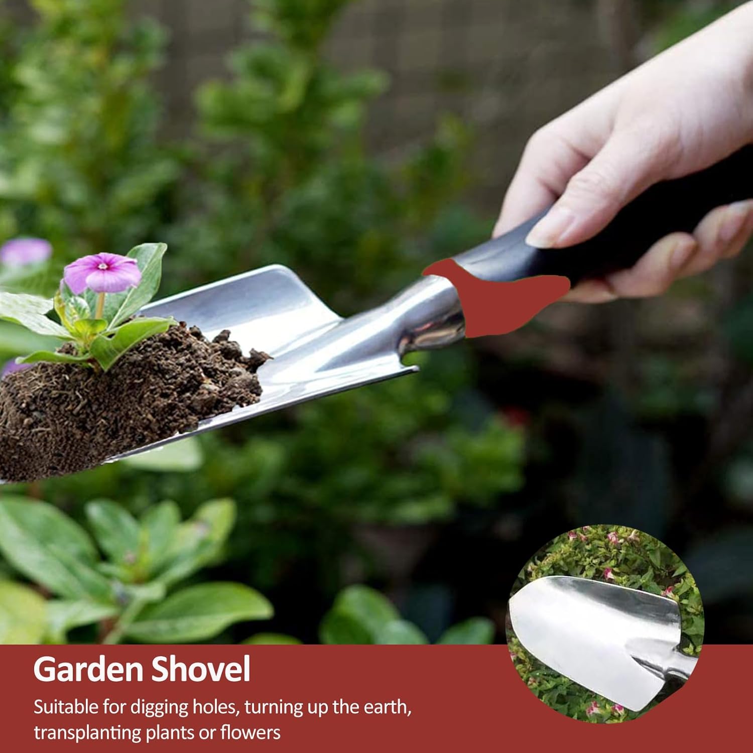 Garden Tool Set, 3 Piece Gardening Tools Includes Garden Trowel, Transplant Trowel and Hand Rake with Non-Slip