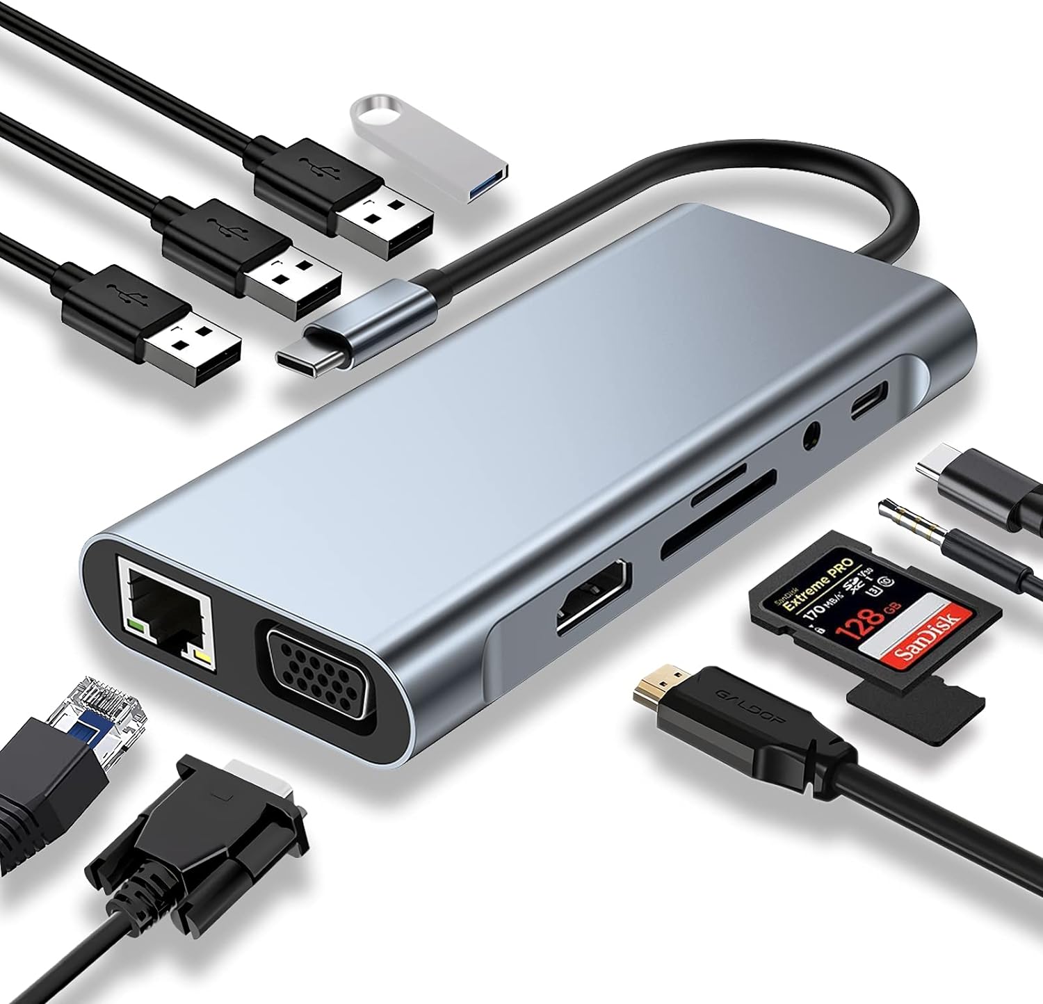 USB C HUB 11 in 1 Docking Station Compatible with MacBook Pro/Air | USB C Adapter with 4K HDMI/VGA/USB C