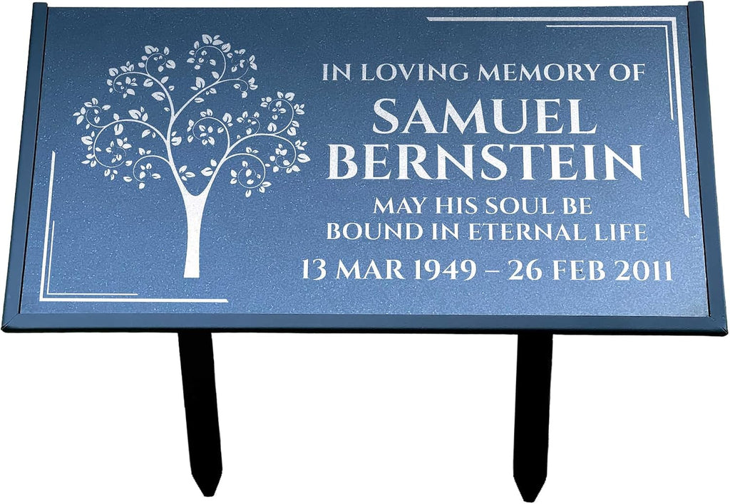 Personalized Black Granite Headstone, Tombstone 12x6 & 24x12 Memorial Grave Marker with Metal Stand, Graveyard Sign