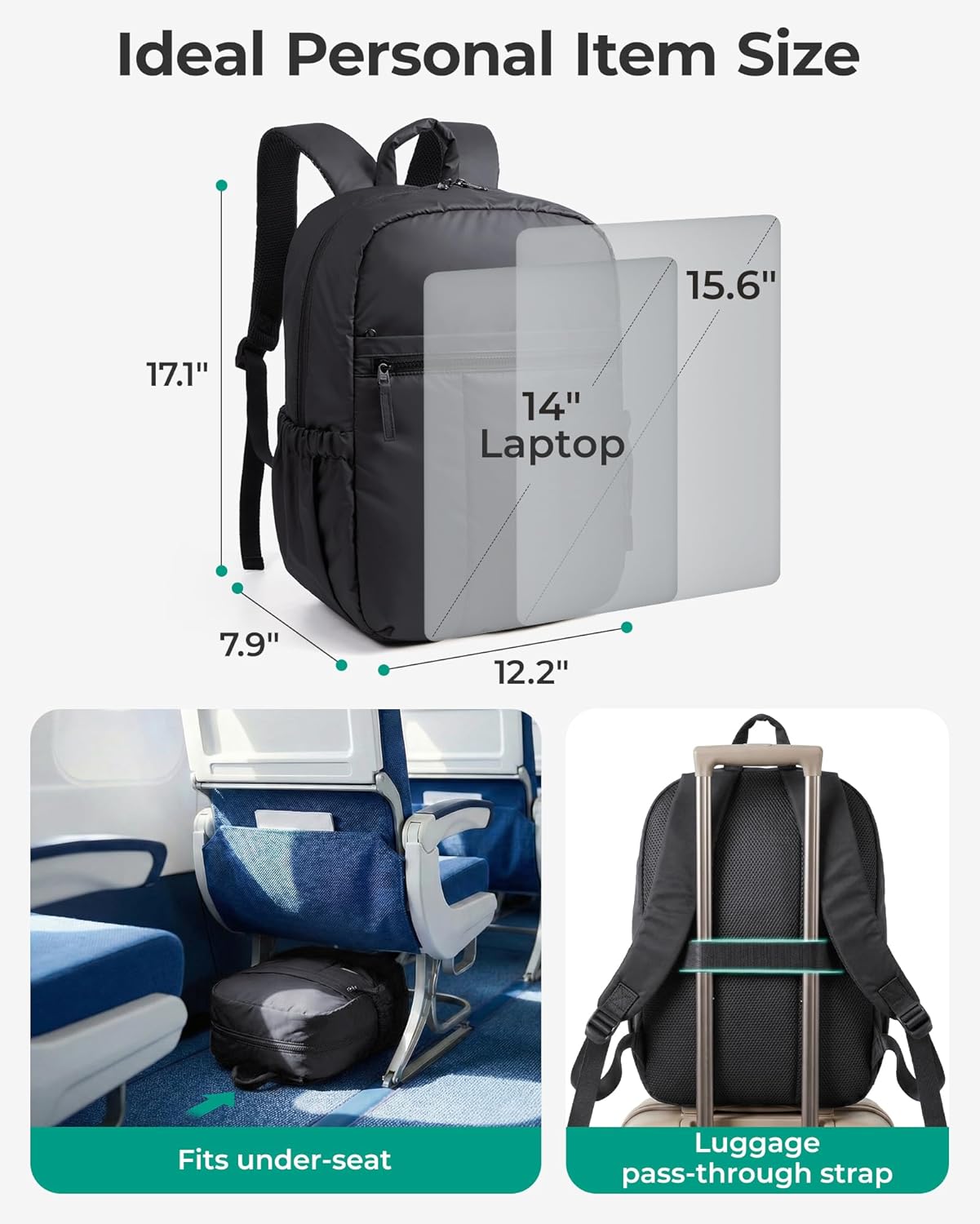 Backpack for Women, Travel Backpack with Large Side Pocket, 15.6 Inch Work College Backpack Purse, Waterproof