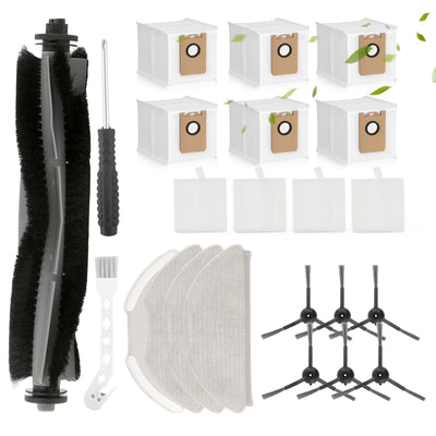 Replacement Parts for Airrobo T20+/T20 Accessories Kit with 1 Rubber Brush,6 Dust Bags,4 Hepa Filters,4Mop Pads,6 Side Brushes,1 Brush Vacuum Cleaner Set Accessories