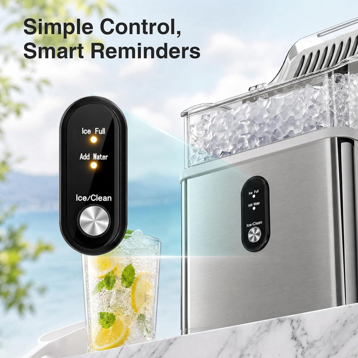 Nugget Ice Maker Countertop, 35 lbs/Day, Stainless Steel
