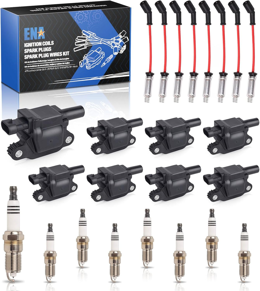 8 Pack UF413 Ignition Coil 41962 Spark Plug and 48322R Wires Set for 5.3 6.0 6.2 Compatible with Buick Cadillac