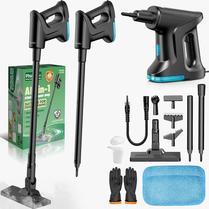 Steam Mop Cleaner with Detachable Handheld Steamer, 15-Piece Multi-Purpose Steam Cleaning System, Fast Heat-Up Floor