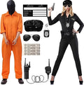 Halloween Couple Costume Orange Jumpsuit Costume Inmate Outfit Police Accessories Jail Criminal Uniform Adult