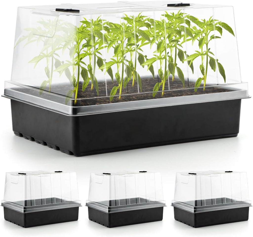 4-Pack Seed Starter Trays with 5" Tall Humidity Domes | Reusable Seed Germination Kit for Cuttings, Vegetables