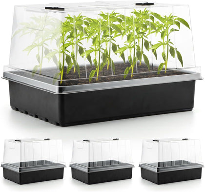 4-Pack Seed Starter Trays with 5" Tall Humidity Domes | Reusable Seed Germination Kit for Cuttings, Vegetables