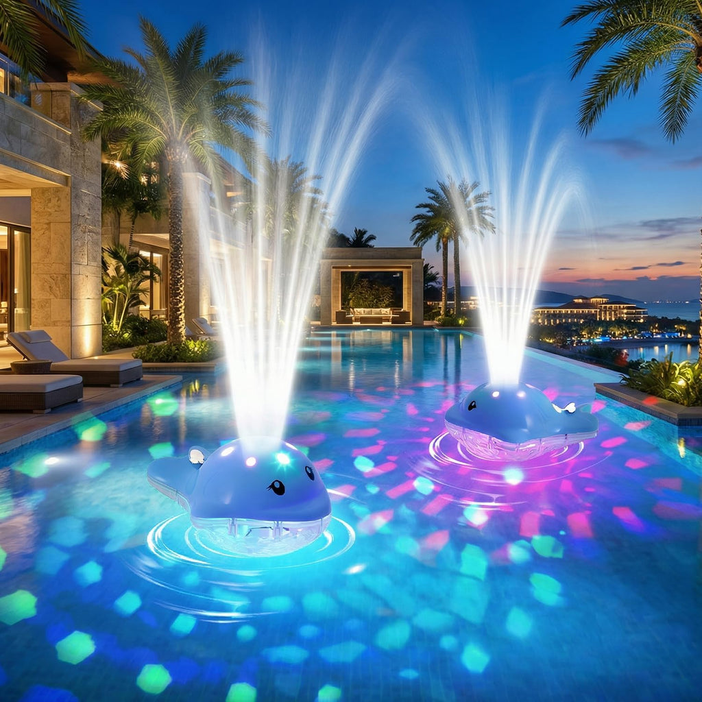Floating Pool Fountain with Adjustable Colorful LED Light Show Waterfall Spray Timer Feature, Floating Light Party