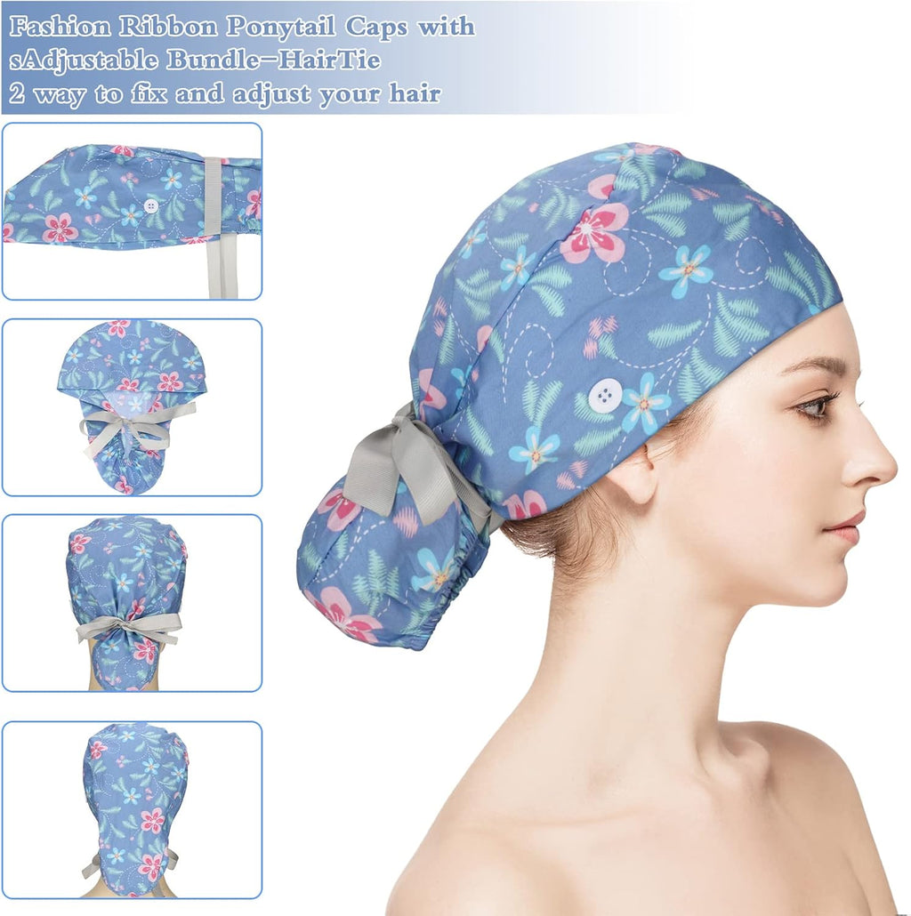 6 Pcs Scrub Caps Women with Buttons