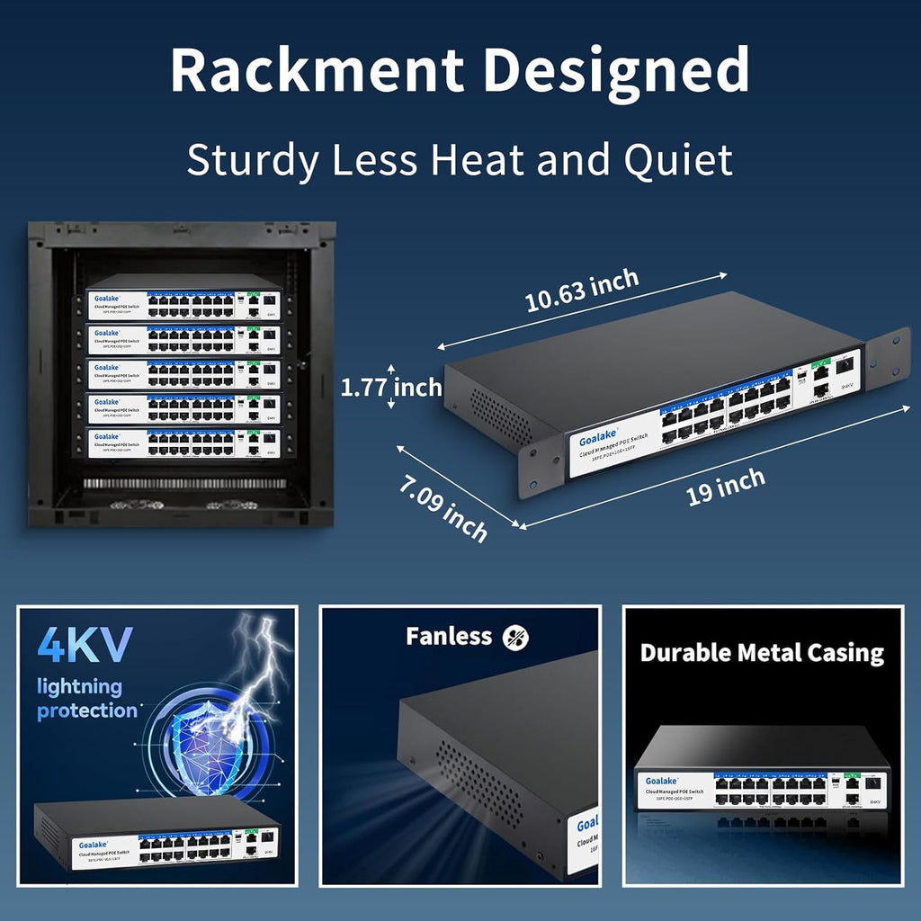 19-Port Managed PoE Switch (16 PoE+ Ports, 2 Uplink Gigabit Ports + 1*1.25G Combo SFP Slots), 240W Built-in Power