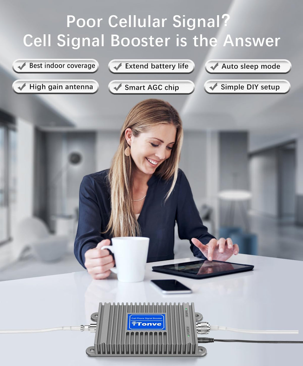 Cell Phone Signal Booster for Verizon, AT&T & T-Mobile – Up to 5,000 Sq Ft Coverage – Boosts 5G 4G LTE Signals on