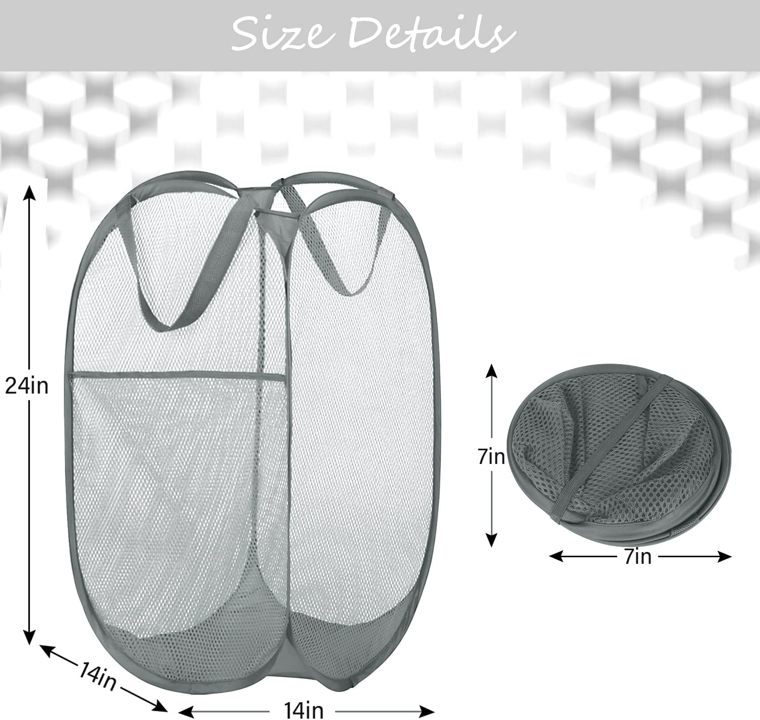 Deluxe Strong Mesh Pop up Laundry Hamper Basket with Side Pocket for Laundry Room, Bathroom, Kids Room, College Dorm