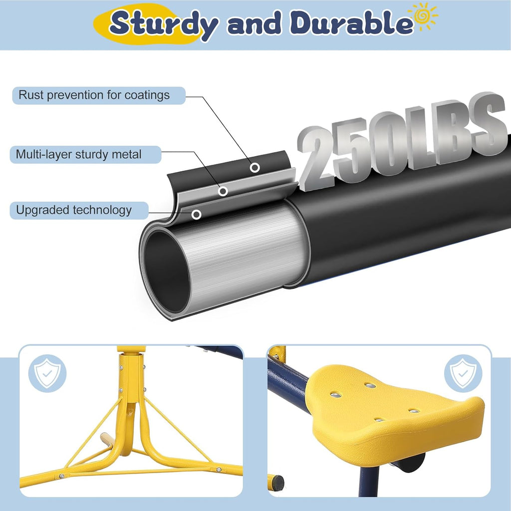 Seesaw for Kids Outdoor, Heavy Duty 250LB 360° Rotating Seesaw Outdoor Teeter Totter with Sit and Spin Design for
