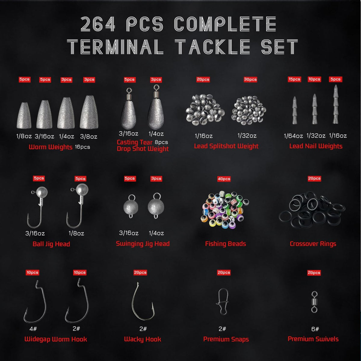 Fishing Tackle Kit with Box – 423pcs Complete Terminal Tackle Assortment, Hooks, Sinkers & Swivels, Beads & Bobber