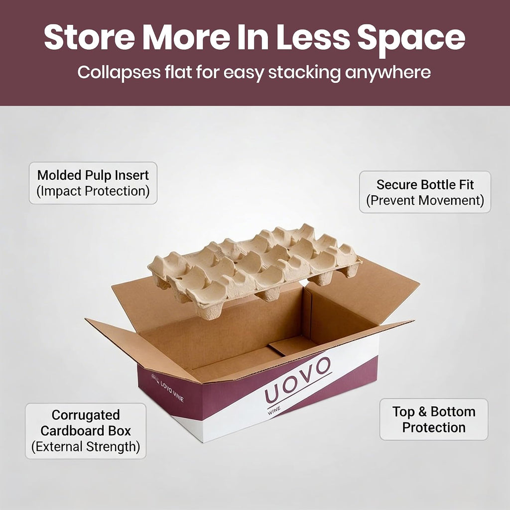 6-Bottle Layflat Cardboard Wine Boxes For Moving, Bundle of 5