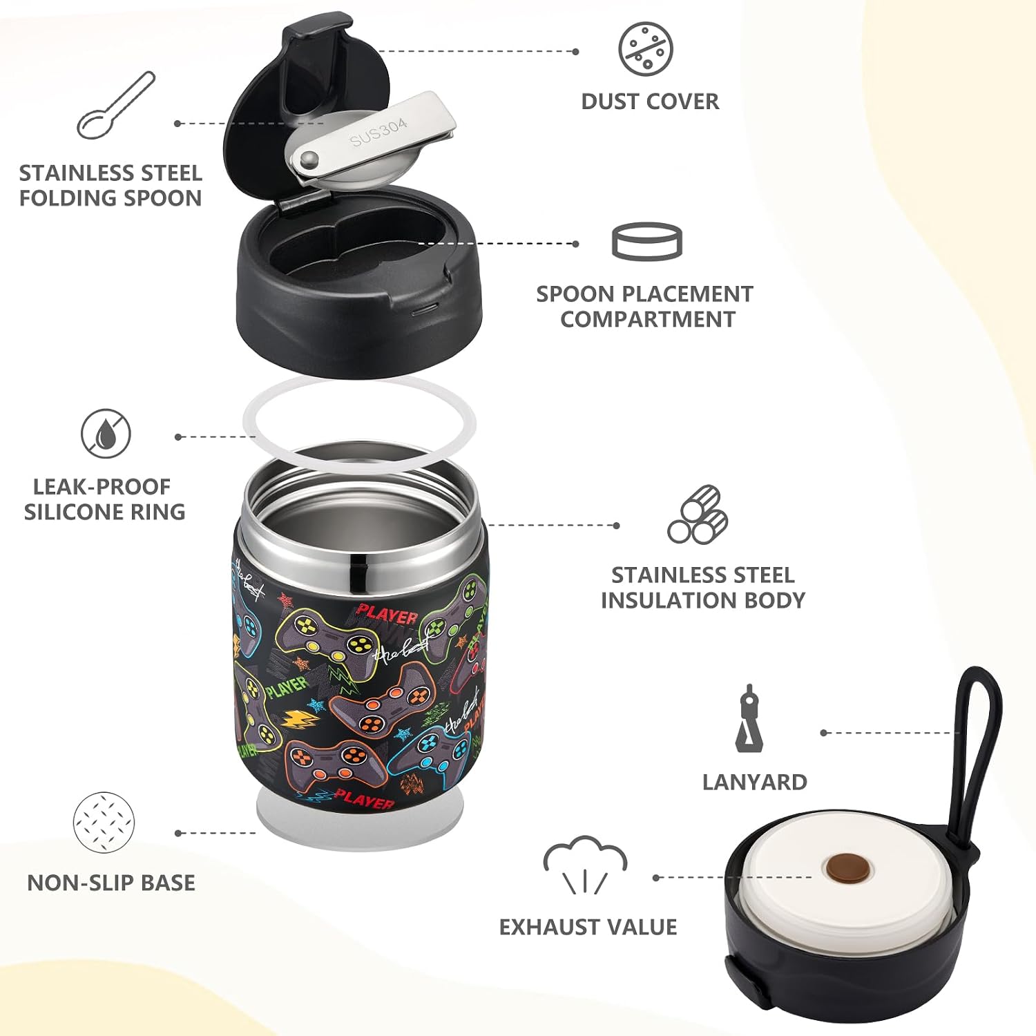 17oz Soup Thermo for Hot Food Kids Insulated Vacuum Food Jar with Stainless Steel Spoon Wide Mouth Thermo Leakproof