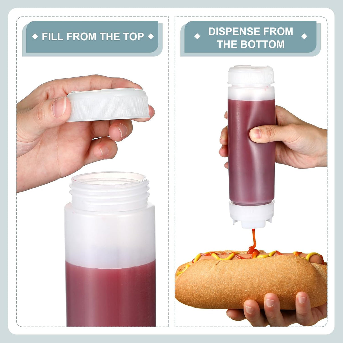 2 Pcs 20 oz Sauce Bottles, Inverted Squeeze Condiment Bottle,White