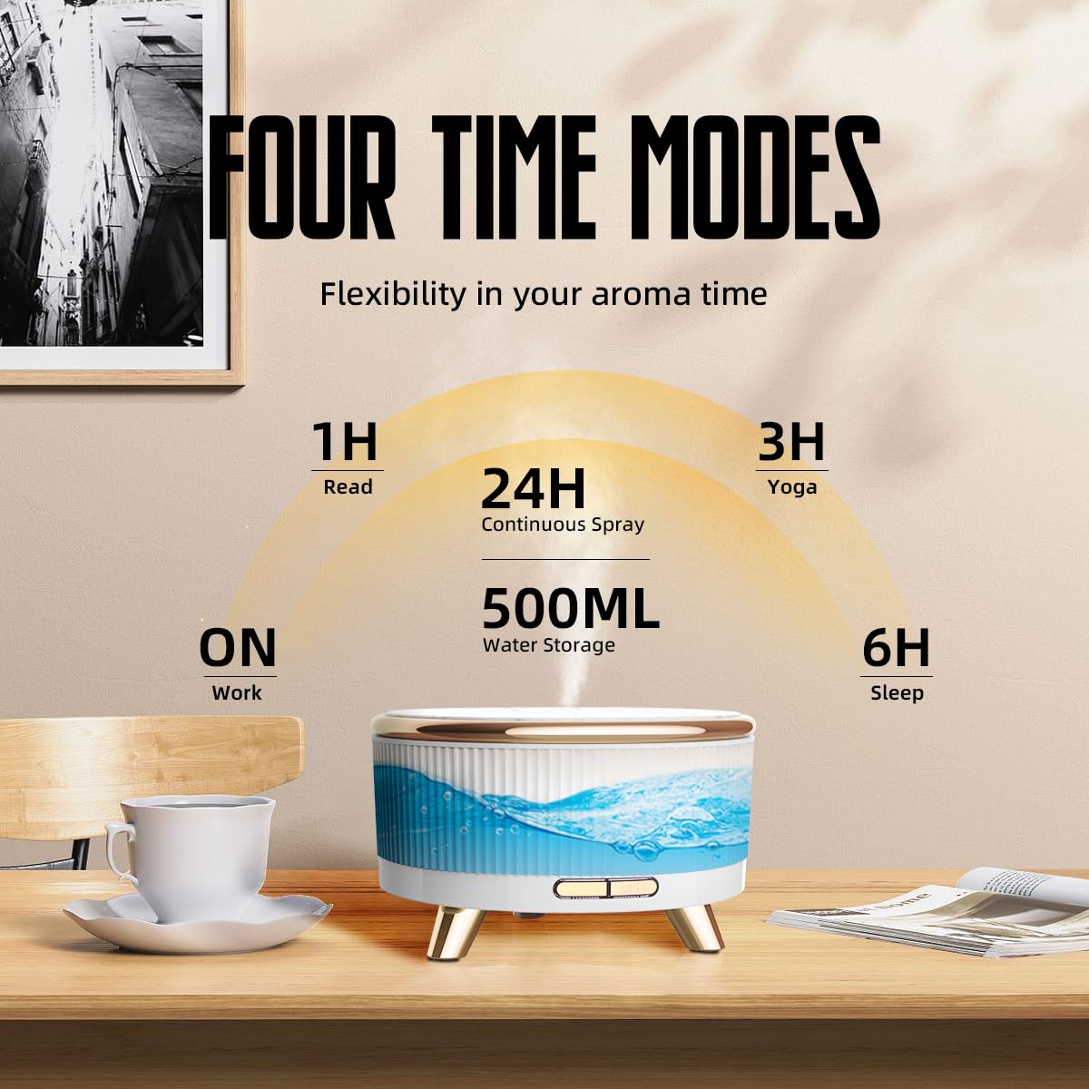500ML Large Capacity Essential Oil Diffuser, Ultrasonic Aromatherapy Diffuser with 7 Color LED Lights with Remote