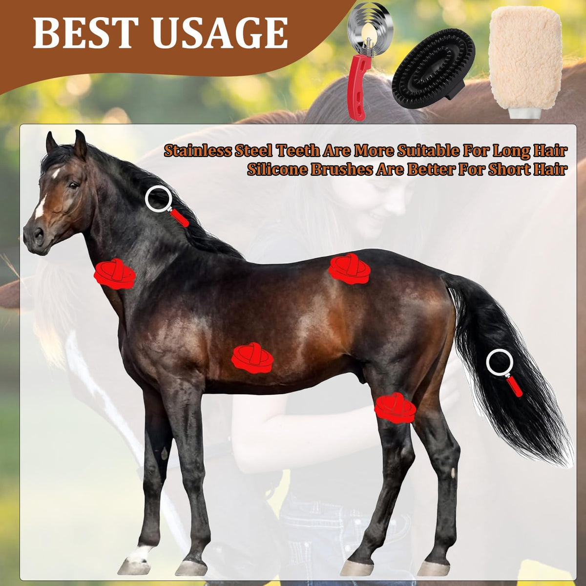 6 Rings Curry Comb Horse Brush, Horse Grooming Supplies for Horses