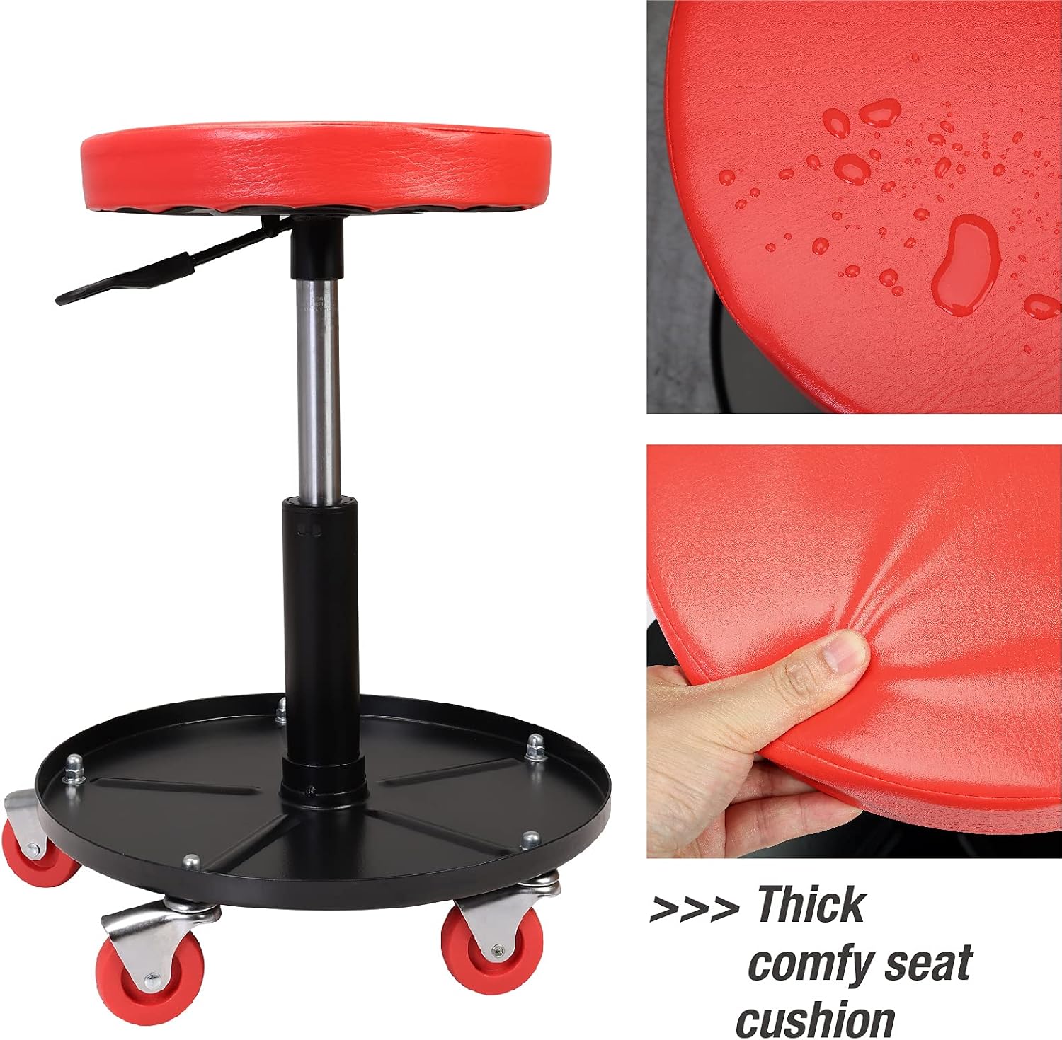 ATRHL6201R Torin Heavy Duty Rolling Pneumatic Creeper Garage/Shop Seat: Padded Adjustable Mechanic Stool with Tool