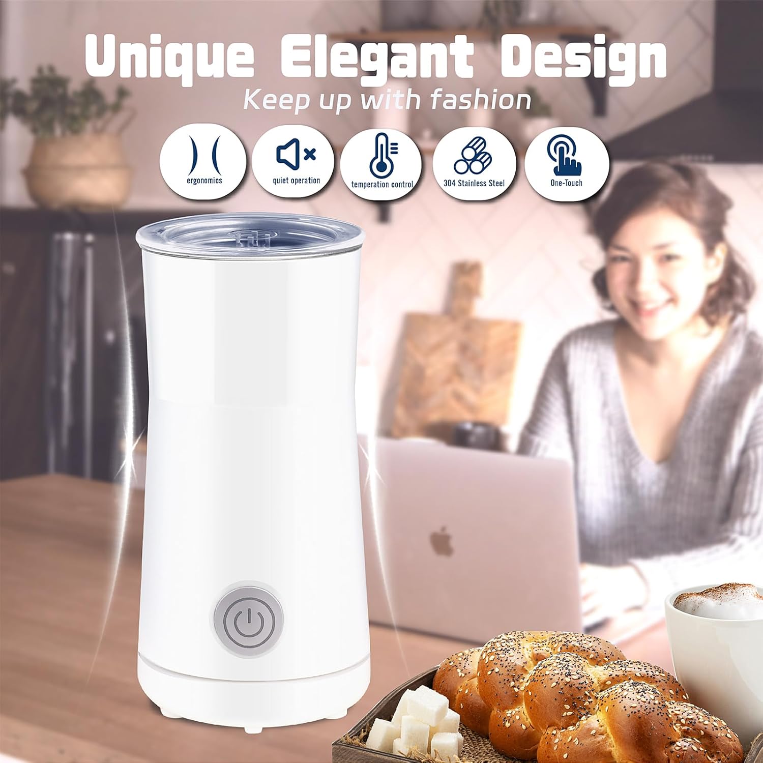 Simple Milk Frother, 2 in 1 Milk Steamer and Frother, Electric Milk Steamer, Milk Warmer and Hot Milk Foam Maker for