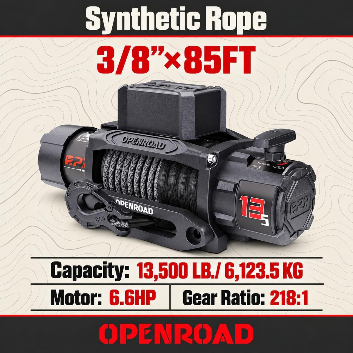 13500 lb Recovery Winch with Synthetic Rope and 2 Wireless Remotes - IP68 Waterproof 12V Electric Winch for Jeep