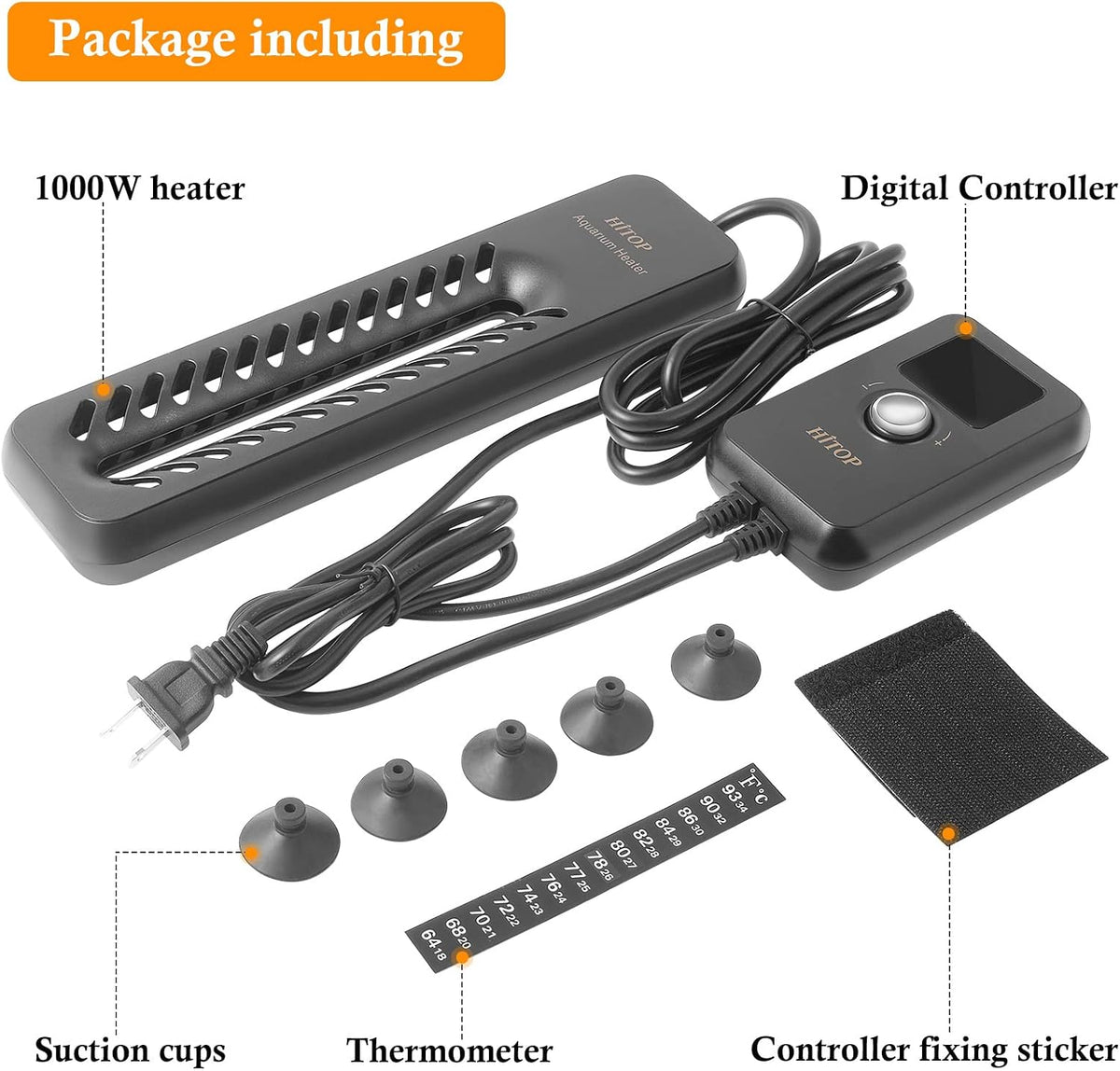 1000W Digital Aquarium Heater: Titanium Fish Tank Heater with Temperature Control Device, Submersible Heater for