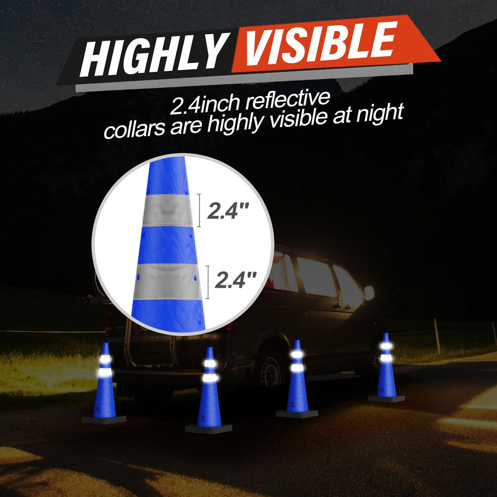 28 Inch 2 Pack Collapsible Traffic Cones with Weighted Base,Blue