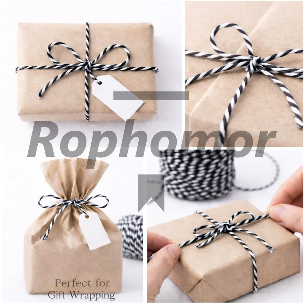 Black and White Cotton Twine String, 164 Feet, 2mm Thick