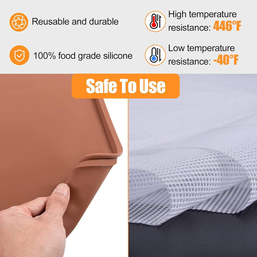 4 Silicone Dehydrator Mats & 6 Mesh Dehydrator Sheets | Reusable Non-stick Tray Liner with Edge, Compatible with
