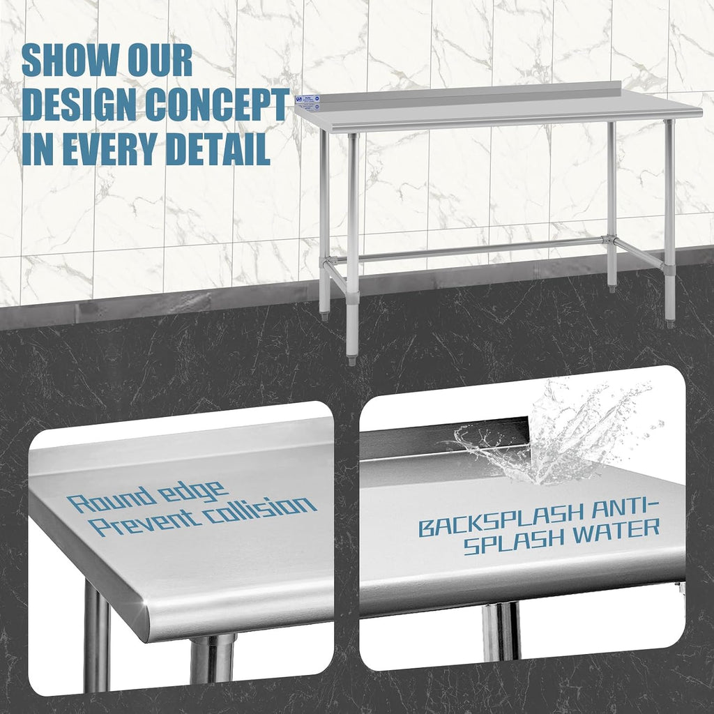 Hally Open Base Stainless Steel Table 24"x60" Prep&Work Tables Backsplash