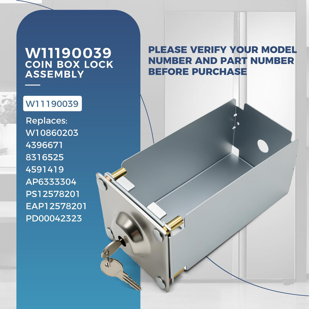 W11190039 Coin Box Lock Assembly with 2 Keys for Whirlpool Commercial