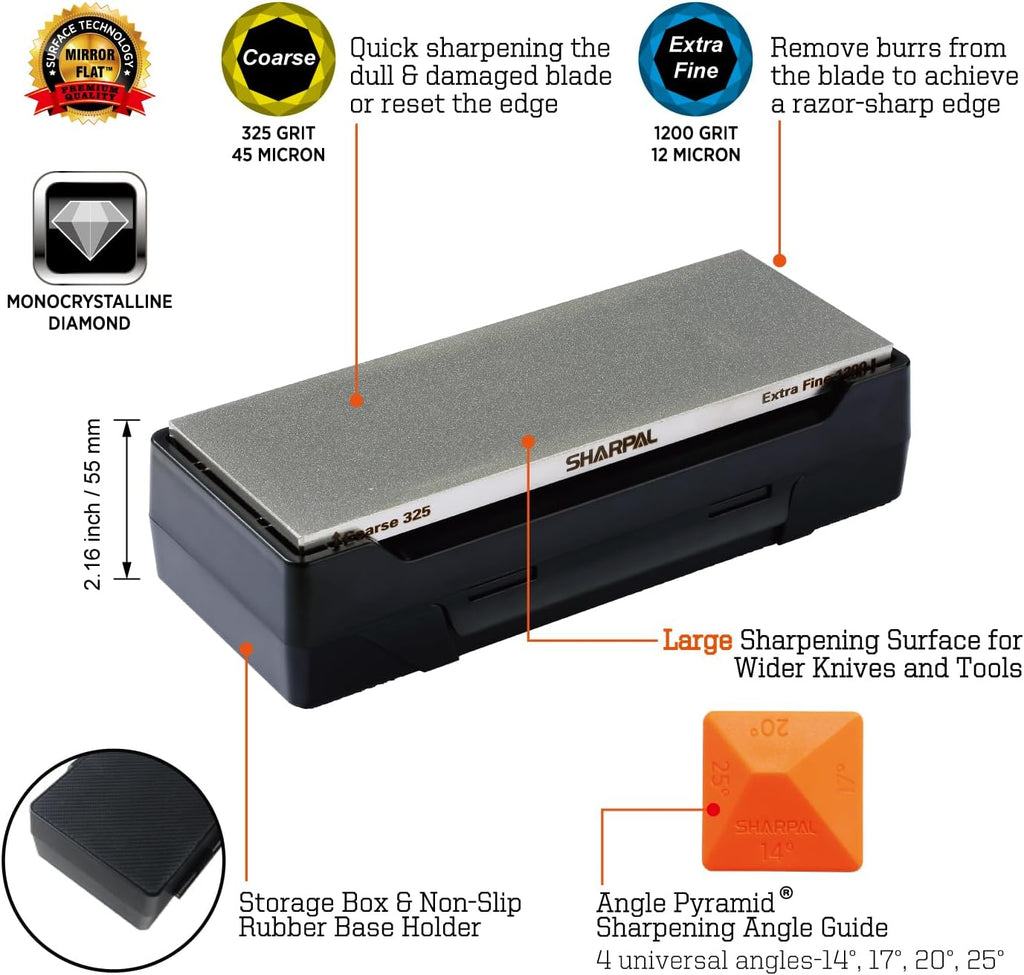 162N Double-sided Diamond Sharpening Stone, 8 in. x 3 in. | Coarse 325 / Extra Fine 1200 Grit, Storage Case with